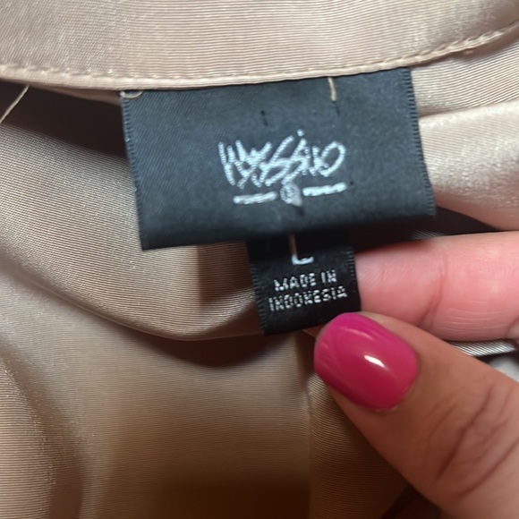 Military button khaki lightweight dress w/pockets, attached drawstring belt L - Picture 6 of 7